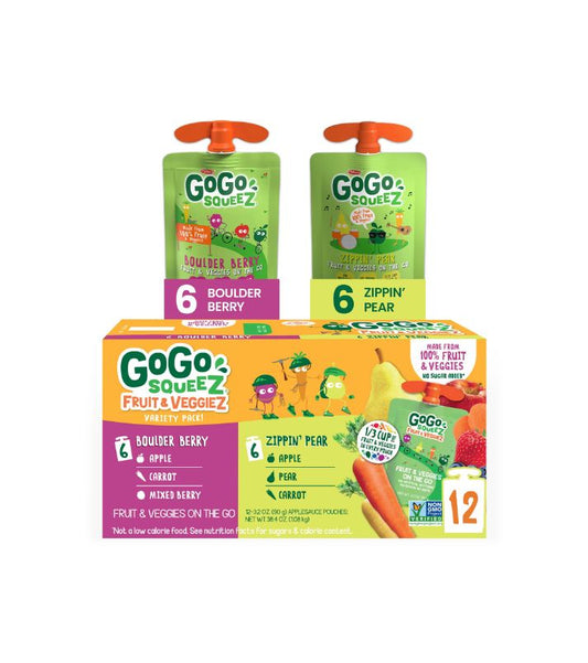 GoGo Squeez Fruit & Veggiez Bolsa de manzana, pera y bayas 12 pack