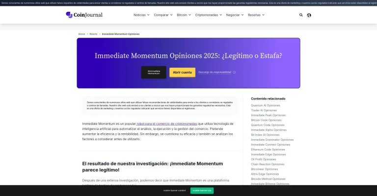 ¿Qué es Immediate Momentum: Opiniones, ¿es una estafa o es seguro y fiable?